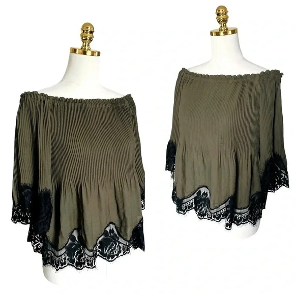 DELFI COLLECTIVE | SAMANTHA LACE TRIM COLD SHOULDER TOP IN OLIVE GREEN SIZE XS - Picture 5 of 11